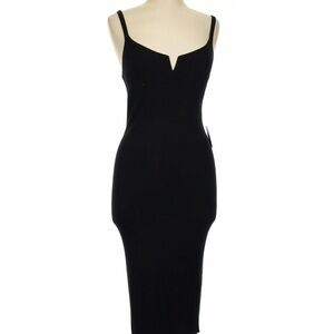 Black Ribbed Spaghetti-Strap Midi Dress